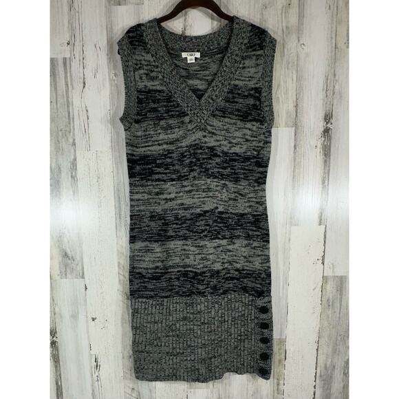 Cato Sweater Dress Size Small Black White Marled Stripe Sleeveless Button Accent - Picture 1 of 9